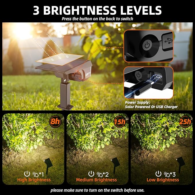 LEREKAM Solar Lights Outdoor Waterproof Landscape Lights, 40 LEDs Solar Spot Lights Outdoor Spotlights with 3 Light Modes, USB & Solar Powered Garden Yard Wall Lights Auto On/Off for Patio 6 Pack