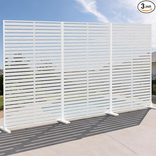 Outdoor Privacy Screen Panel 72" Freestanding Privacy Fence with Stand, HDPE Decorative Privacy Screens with Louvered 6 Panels, Weather-Resistant Panel Fence for Patio, Balcony,Pool, White