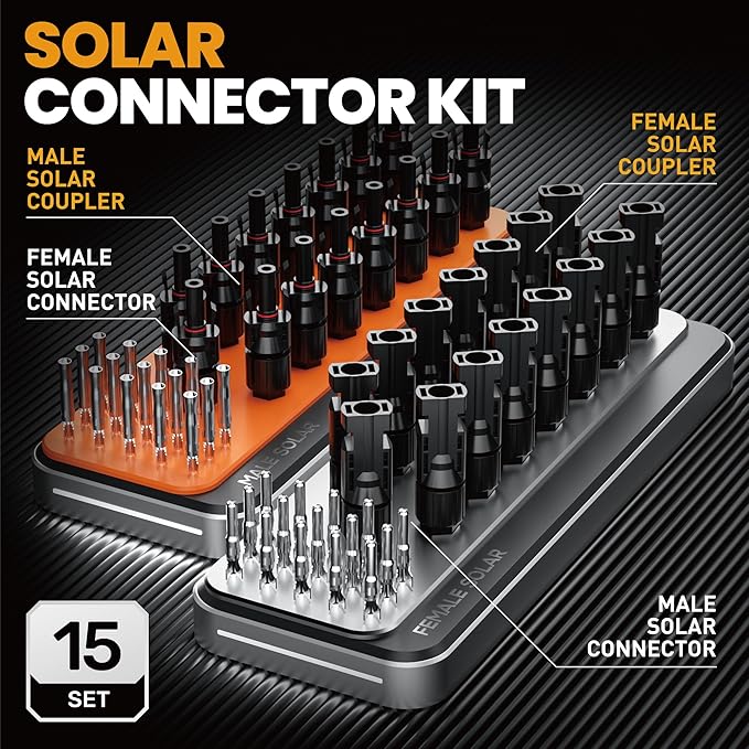 SOMELINE Solar Connector Crimping Tool Kit, 14 12 10 AWG Ratchet Wire Crimper, 15 Pairs Solar Panel Connectors, Wrenches and Automatic Solar Wire Stripper, for Solar Panel Cable Assembly