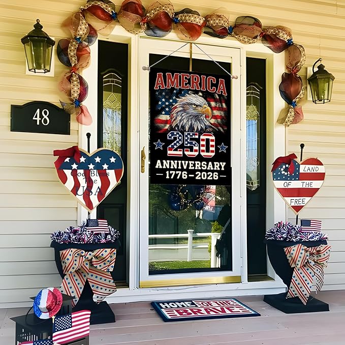 1776-2026 America Garden Flags for Outside, 4th of July 250 Years Anniversary American Patriotic Banner, Blessing United States Yard Merchandise Decoration,12x18 Inch Double-Sided with Bald Eagle