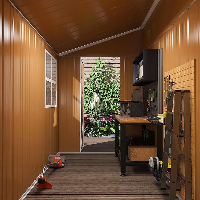KEIKI 8x4 FT Heavy-Duty Metal Storage Shed, Outdoor Storage Shed with 2 Doors, Windows & Ventilation, Utility and Tool Shed with Slooping Roof for Garden, Backyard, Patio, Lawn