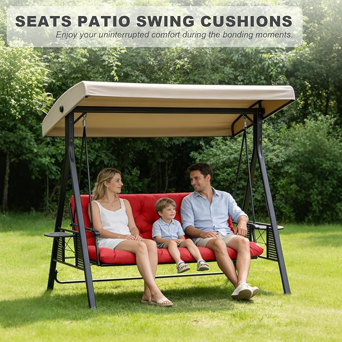 Porch Swing Cushions,Outdoor Cushions 3 Seater Replacement with Backrest, Waterproof Thickened Bench Cushion with Ties for Porch, Patio,Outdoor, Backyard and Garden (Red 47 * 40 in)