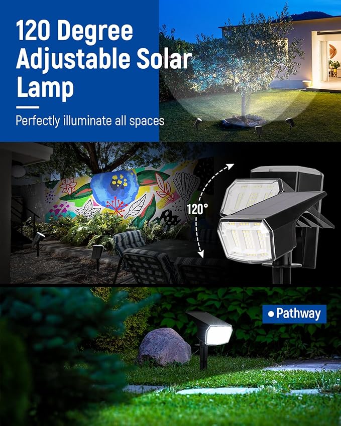 AUDERWIN Solar Spot Lights Outdoor Waterproof 6 Pack IP65, 63 LED 3 Lighting Modes Spotlights for Yard Garden House Garage Pathway