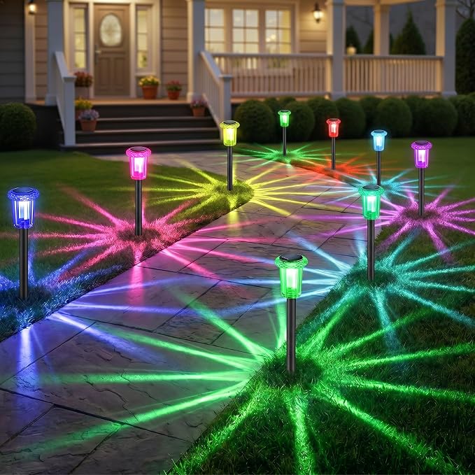 Eyrosa Solar Pathway Lights Outdoor Waterproof Starburst Pattern 15 Pack | Solar Outdoor Lights for Garden Yard Lawn Path Walkway Driveway Labdscape,Stake Lighting Outside Decor