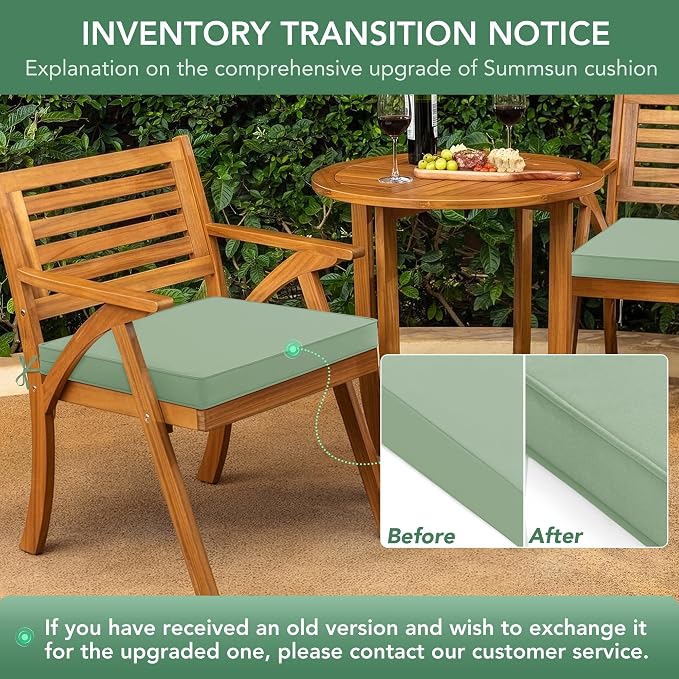 Outdoor Chair Cushions Set of 4: Waterproof & Color Fastness Seat Cushion for Patio Furniture - 22 x 22 x 3 Inch Chair Pads with Ties and Hidden Zipper - Patio Chair Cushion Replacement, Sage Green