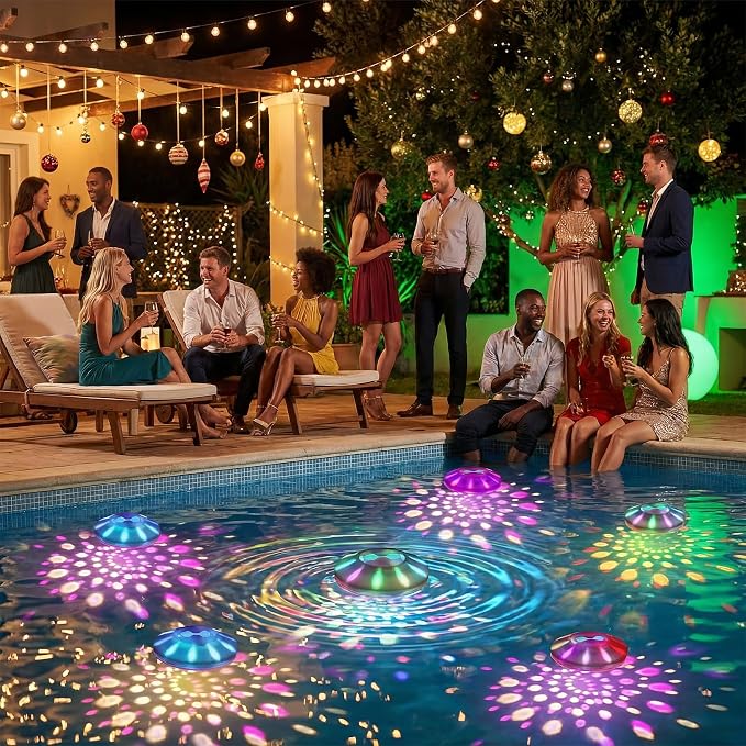 Godferyxin Floating Pool Lights for Night Party, 4-Pack 4000mAh Color-Changing LED Pool Floats, Waterproof Lanterns for Swimming Pool, Pond, or Backyard Decoration
