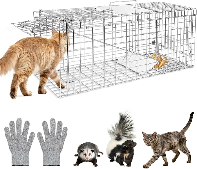 Humane Live Animal Trap Cage 32" × 13" × 11",Heavy-Duty Live Catch Cage for Raccoon, Squirrel, Stray Cats, Groundhogs, Armadillos, Opossums, Rabbits, Skunk, Mole, Small Wildlife Control