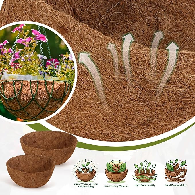 Gerrii 8 Pcs 24 Inch,20 Inch Coconut Liners for Hanging Baskets Coco Liners for Planters Natural Round Coconut Coco Planter Basket Coir Liner for Hanging Basket Flowers/Vegetables