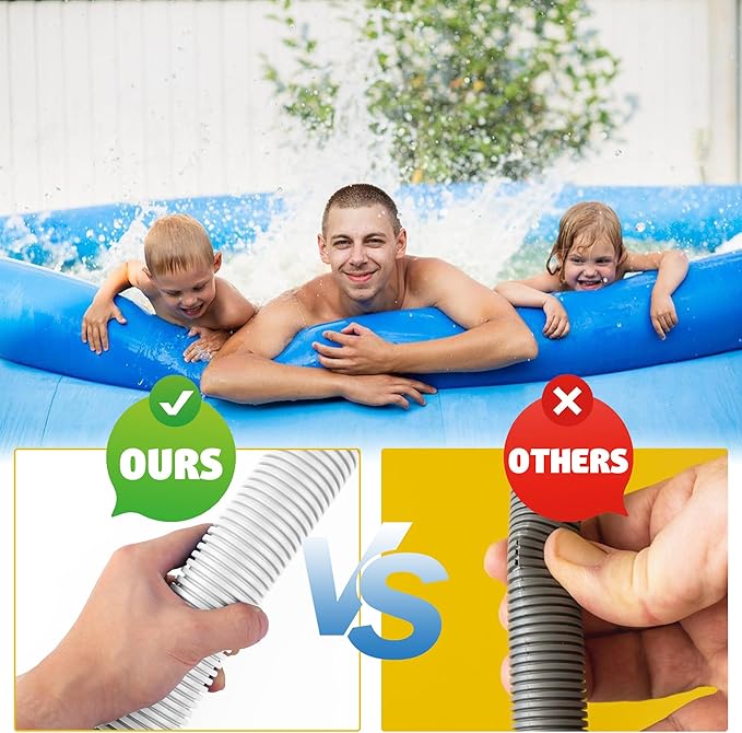 2 Pack Pool Hoses for Above Ground Pools 1.5" x 59" Pool Pump Hose Filter Pumps Replacement Hose Accessories Fits for Intex Filters Pump Above Ground Pools Sand Filter, White