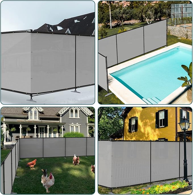 ECOOPTS 5'Hx28'L Privacy Fence Set with Poles and Rails Ground Spikes Fence Kit for Patio Garden Pool Yard (Light Gray)
