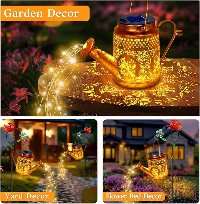 Solar Lights Outdoor Waterproof, Gift For Mom Grandma Women Wife Daughter Mother's Day, Cardinals Watering Can Light With Shepherd Hook, Outside Hanging Solar Light Garden Yard Front Porch Patio Decor