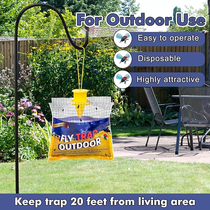 Disposable Fly Traps 10 Pack Bags Outdoor, Flies Catcher Traps with Natural Pre-Bait Refill Repellent, Reusable Stable Horse Ranch Trapper Outdoor Hanging Fly Killer Helps Control Flies