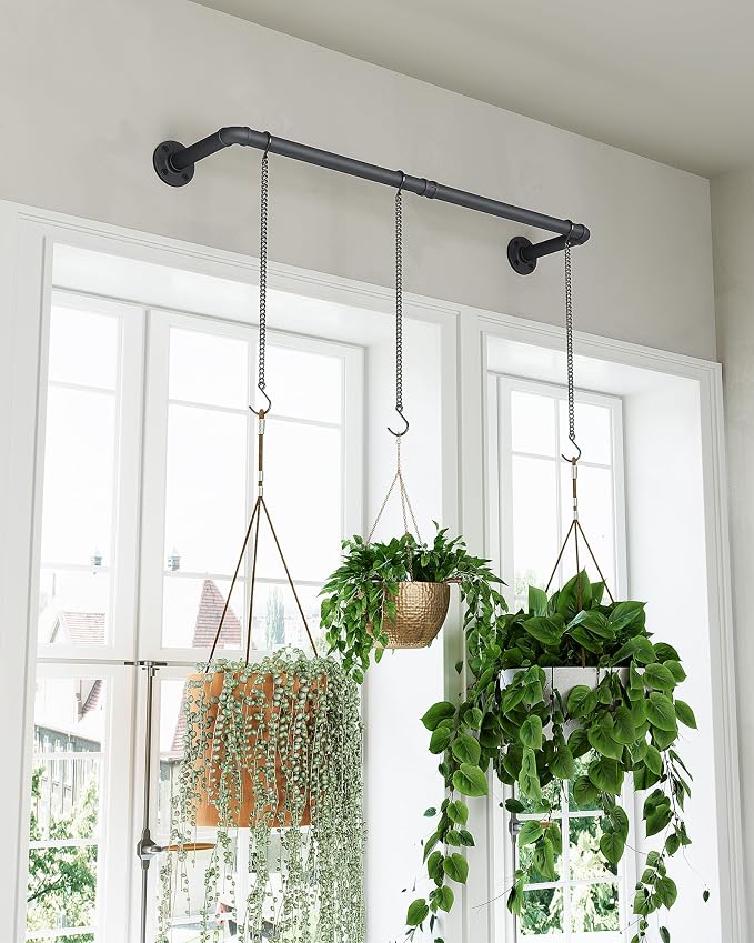 SOFITORG Plant Haning Rod, Hanging Planters for Indoor Plants with 3 Chains, Wall Plant Hanging Bar for Window Celling, 38.2 Inch, Metal Black, Pots Not Included