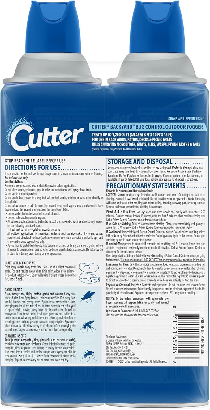 Cutter Backyard Bug Control Outdoor Fogger, Kills Mosquitoes, Fleas & Listed Ants, 16 Ounce, 2 Pack