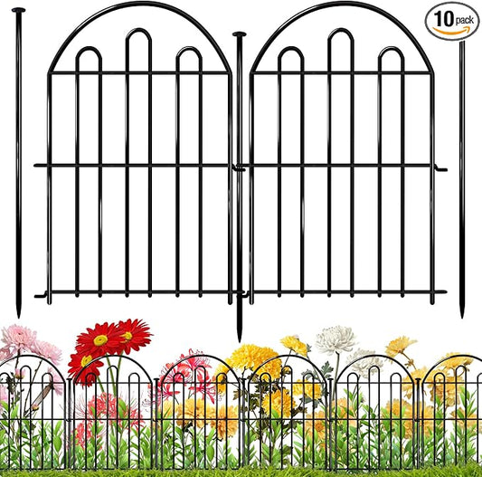 10 Pack Decorative Garden Fence, 26in x 10.8ft Arched No Dig Animal Barrier Fence for Dog Rabbit, Garden Edging Border, Rustproof Metal Ground Stake Border Fencing Panel for Outdoor Yard Patio Decor