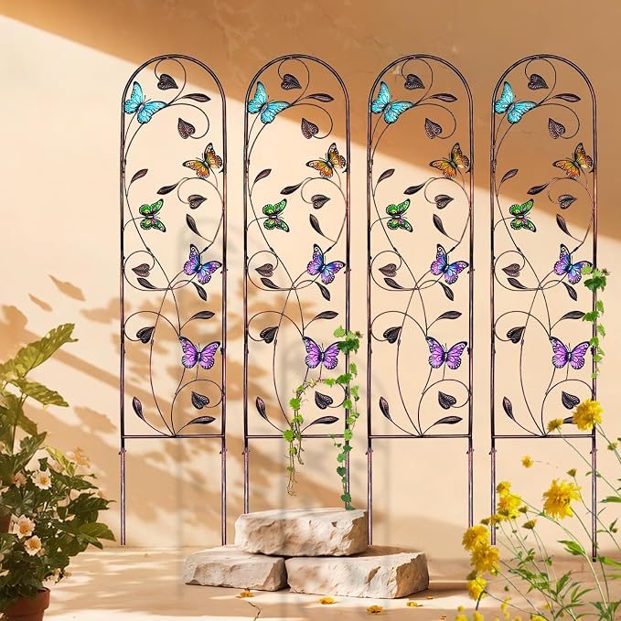 aboxoo Set of 4 Packs Butterfly Metal Garden Trellis for Climbing Plants,Outdoor Decorative Flowers Arch Fence Trellis for Outdoor Patio,Garden,Lawn,Yard,Backyard,Wall Brackets,60'' H x 11'' W