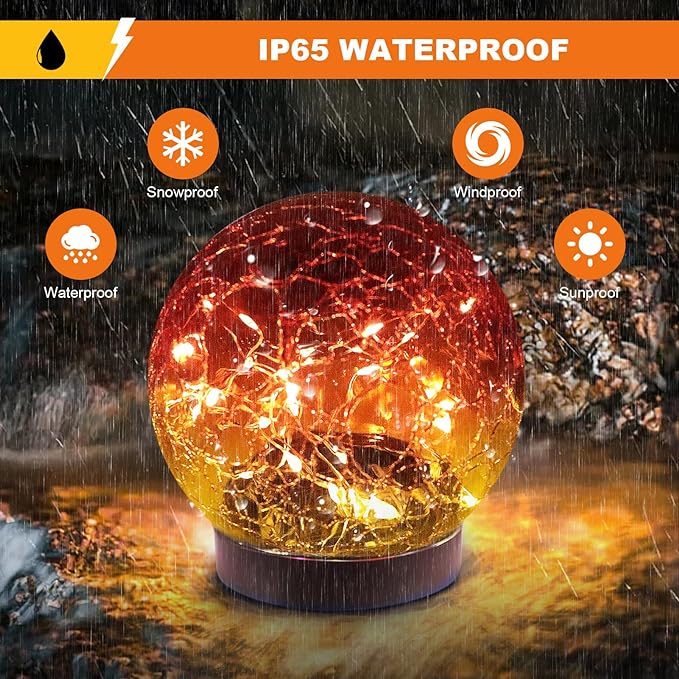 MLKNK Solar Globe Lights Outdoor Waterproof-Solar Balls-Solar Garden Lights-Orbs for Outside 2 Pack Cracked Glass Ball for Lawn Patio Yard Backyard Decorations