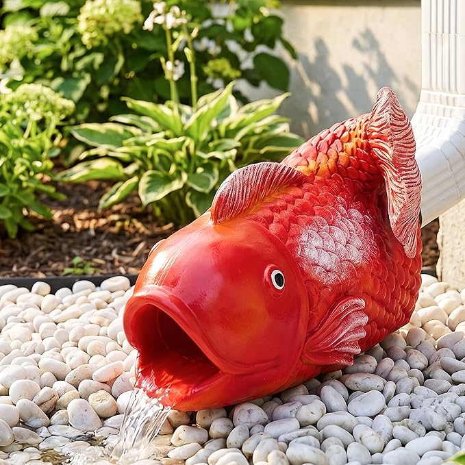 Teaeeno Fish Gutter Downspout Extension Decorations, 3''x4'' Downspout Extender Diverter Splash Block Sculpture Outdoor Decor, Animal Resin Statue Ornaments, for Garden, Lawn, Yard