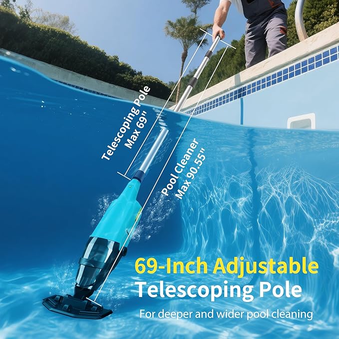 Handheld Pool Vacuum for Inground Pools,Pool Cleaner with Powerful Suction up to 15 gallons/min, Ideal for Leaves and Debris，Pool Vacuum Head for Pools Above Ground and Hot Tubs