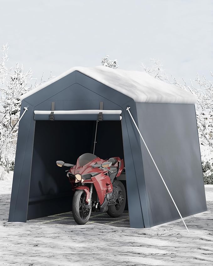 6 x 8 ft Bike Shed Storage Tent, Portable Outdoor Storage Shelter with Roll-Up Double Zipper Door, Ventilated Tarp Shed, Galvanized Steel Frame for ATV Motorcycle Bicycle Garden Tools,Gray