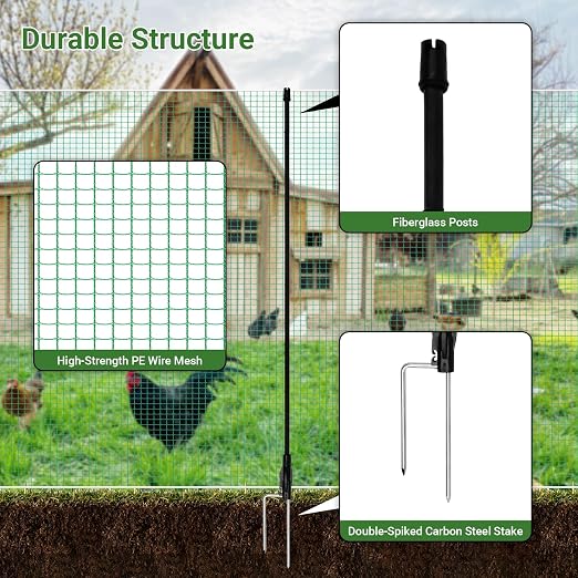 Temporary Fence with Posts 4' x 100' for for Dogs Outdoor Backyard | Plastic Garden Fence Animals Barrier with Fiberglass Stake Windbreak Rope, Portable Outdoor Fence Easy to Use
