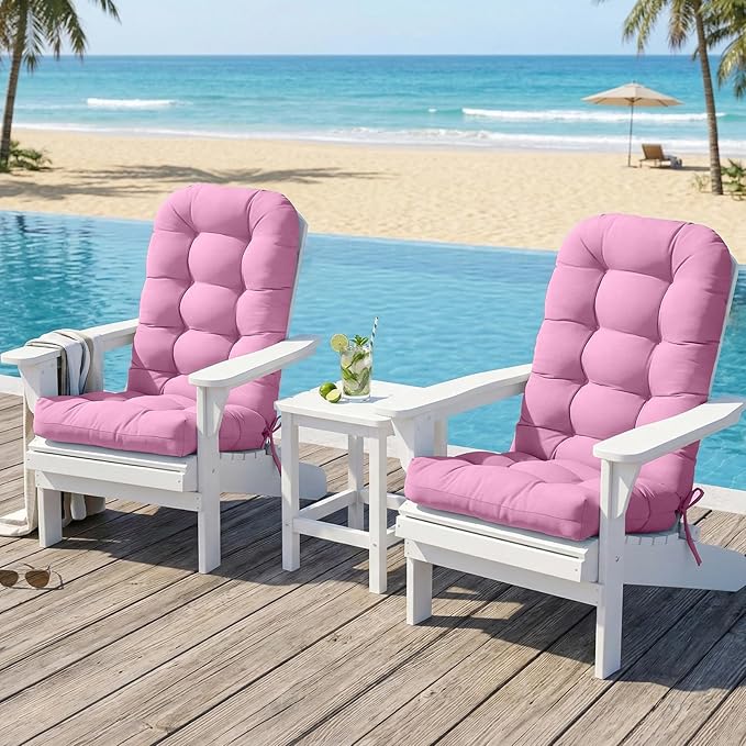 COOS BAY High Back Adirondack Chair Cushions for Outdoor Furniture, 49x20x5 in Water-Resistant Thick Tufted Patio Chair Cushions with Secure Straps, Set of 2, Pink