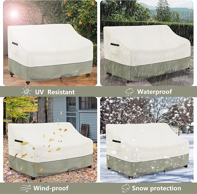 Patio 3-Seater Sofa Cover,Outdoor Couch Cover Fits up to 85W x 38D x 35H Inches,100% Waterproof Heavy Duty Patio Furniture Covers,Beige & Gray-Green