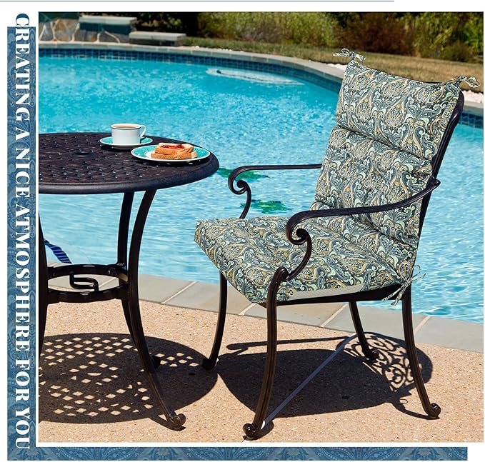 Sintuff 2 Pcs 44 x 21 x 4 Patio Chair Cushions Outdoor Chair Cushions Seat/Back Tufted Pillow with Ties All Weather Replacement Indoor Patio Furniture Outdoor Furniture (Pattern,Blue Vintage Flower)