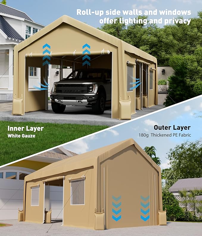 GarveeLife 10 ft x 20 ft Portable Carport Replacement Doors 2Pcs Yellow