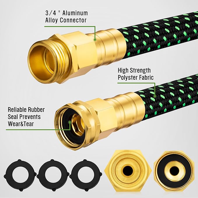 HBlife 25ft Garden Hose, Non Expandable Garden Hose with 10 Function Sprayer Nozzle, Flexible Lightweight Water Hose for Yard, Lawn, Car Wash and Outdoor