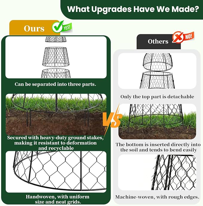 6 Pack Garden Cloche Plant Protectors from Animals, Adjustable 3-Tier Chicken Wire Plant Cages for Outdoor Plants, Stackable Metal Garden Cloches Keep Rabbits, Squirrels & Birds Away, 17.3" x 11.4"