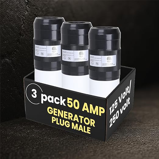 50A Twist Lock RV Plug - 50 Amp RV Extension, Generator Cord, RV Power Cord 50 Amp,125/250V CS6365, Twist Lock Adapter, High Voltage Generator - 12500 Watts 3 Pole 4 Wire | 3 Pack