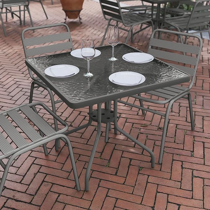 Flash Furniture Barker 31.5'' Square Tempered Glass Metal Table, Silver