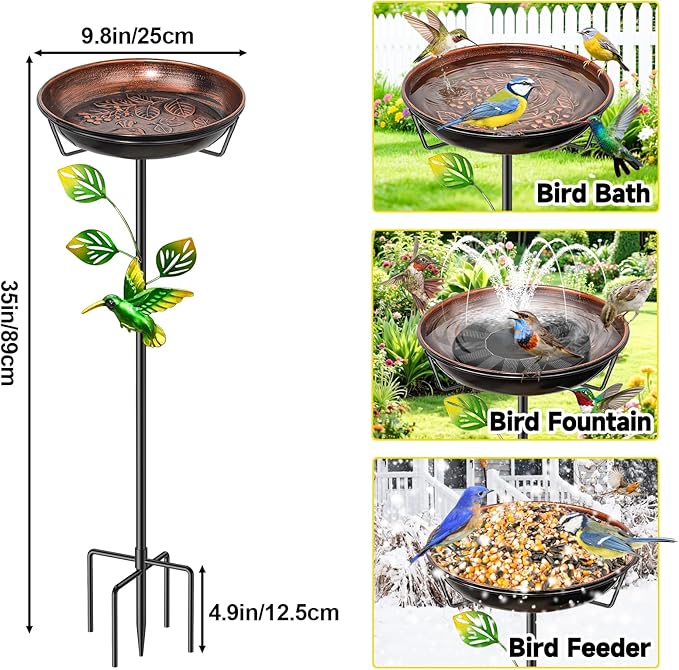 Metal Bird Bath for Outside, Vintage Birdbaths Removable Feeder Bowl with Butterfly Flower, Easy to Clean Birdfeeder for Outdoors Garden Yard Lawn Decor (Brown)