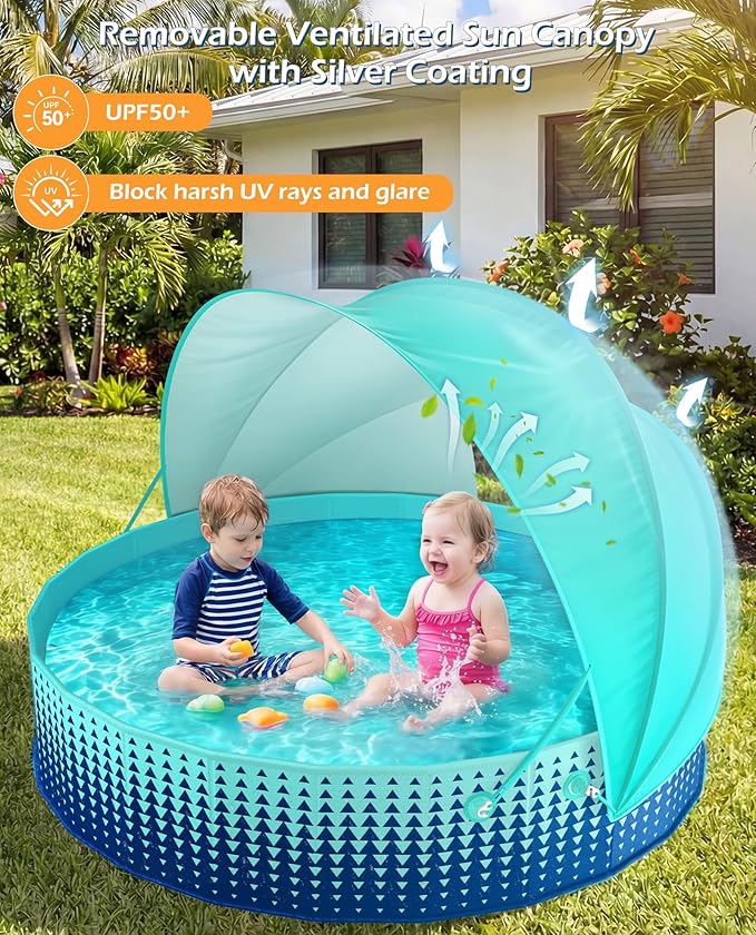 Jasonwell Kiddie Baby Pool with Canopy - Foldable Infant Toddler Kids Pool with Shade Baby Beach Essentials Tent Swimming Wading Pools for Toddlers 1-3 + Kids Dogs Ball Pit Backyard Water Play G, 63"