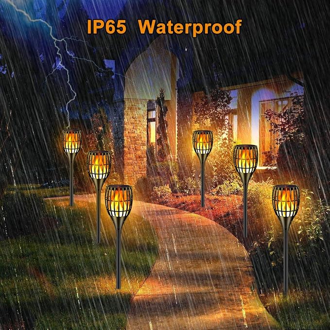 Solar Torch Lights Outdoor with Flickering Flame, Upgraded 96 LED 43 Inch Waterproof Dancing Flames Solar Garden Lights, Auto Dusk to Dawn Landscape Decoration Pathway Patio Lights, 4 Pack