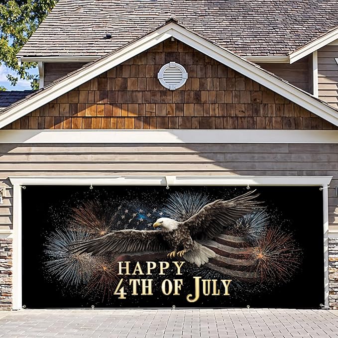 7 * 16FT Eagle Flag Happy 4th of July Garage Door Cover Decorations Independence Day Garage Door Banner for Outdoor Indoor Patriot Party Photography Backdrop