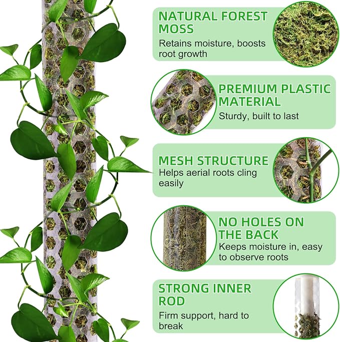 Fabulas 55 Inch Moss Pole Monstera Plant Support, 4 Pack 17 Inch Plant Support Stakes for Indoor Climbing Plants, Stackable Sphagnum Moss Pole Sticks for Garden Potted Planter, Pothos, Philodendron