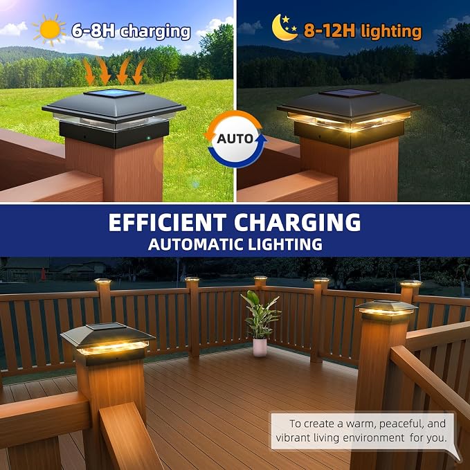APONUO 16 Pack Fence Post Solar Lights, 2 Modes(Warm/Cool Light) Outdoor Waterproof 4x4 Post Solar Lights, Solar Powered Garden, Patio, Deck Decor for 4x4, 5x5, 5.5x5.5 Wood & Vinyl Posts, Black