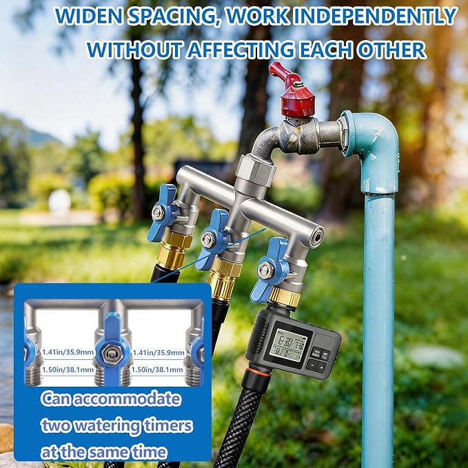 304 Stainless Steel Garden Hose Splitter 3 Way Heavy Duty, Full Flow T Valve Water Hose Splitter With 2.1" Extra Long Handle, Lead-free，3/4" GHT Thread Connector For Outdoor Spigot Faucet