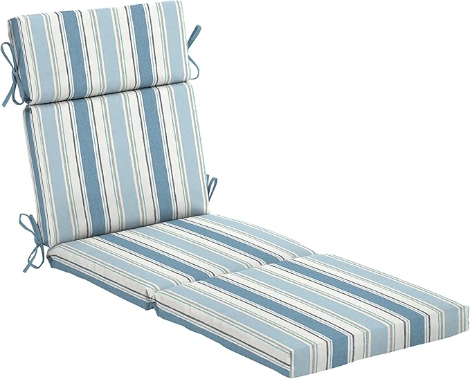 Arden Outdoor Chaise Lounge Cushion, 22 x 77, Rain-Proof, Fade Resistant French Blue Linen Stripe