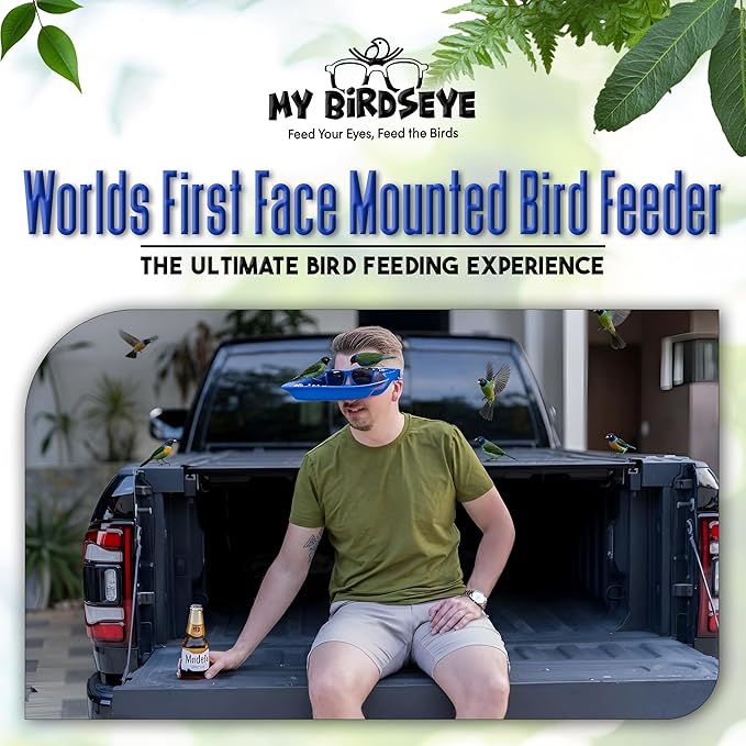 Interactive Wearable Bird Feeder Head Gear with Peck Proof Lenses | Bird Watching & Feeding Device with Comfortable Head Strap, for All Varieties of Your Feathered Friends You Meet