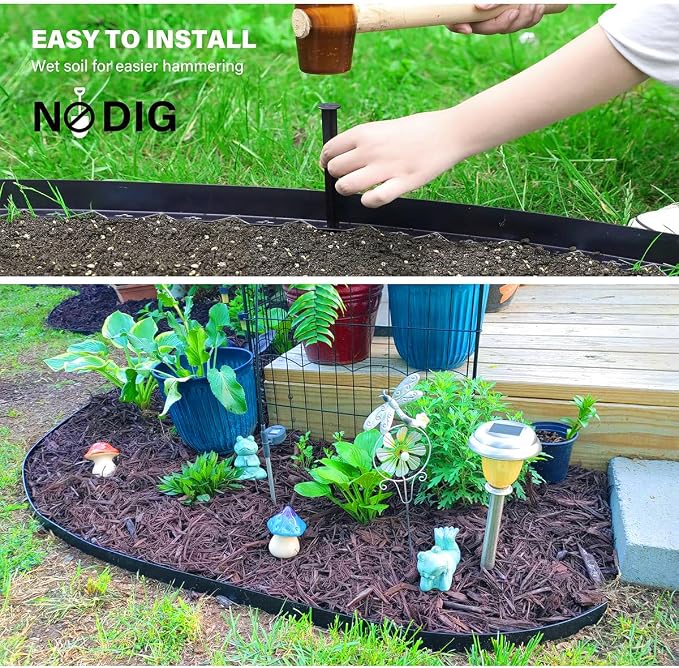 Garden Edging Borders 2IN x 98FT,Landscape Edging Black with 150pcs Plastic Stakes, Lawn Edging Flexible DIY Fence for Landscaping,Flower Bed,Grass,Gravel,Tree Surrounding