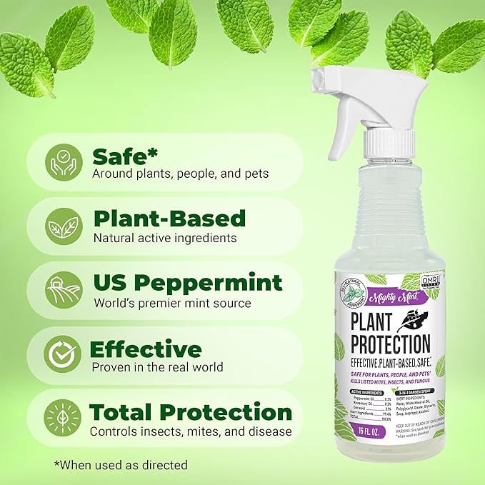 Mighty Mint Peppermint Oil Plant Protection Spray – Insect & Pest Control for Gnats, Spider Mites & Aphids – Plant-Based, Easy-to-Use - 16 oz