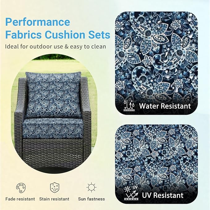 IPYNBAP Outdoor Cushions for Patio Furniture,Outdoor Seat Cushion Set 24 x 24 x 4 Inch,Waterproof & Fade Resistant Outdoor Chair Cushions,Deep Patio Chair Cushion with Removable Cover,Green Paisley