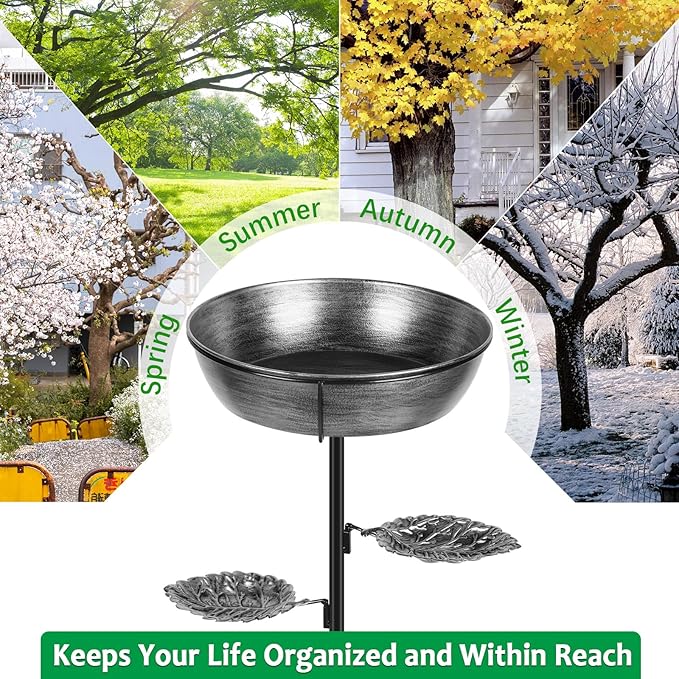 Metal Bird Bath for Outdoor - Garden Bird Bath with Removable Bowl Heavy-Duty Base, Winter Birdbath Feeder Rust-Proof Birdbaths for Garden Yard Lawn Decor, Easy to Install(Grey)