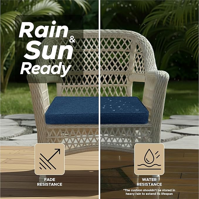 Outdoor Chair Cushions, Water-Resistant & Fade-Resistant, Patio Furniture Square Seat Replacement Chair Pads with Ties, Removable Cover, Non-Slip Bottom, Set of 4, 18x18 Inch, Navy Blue