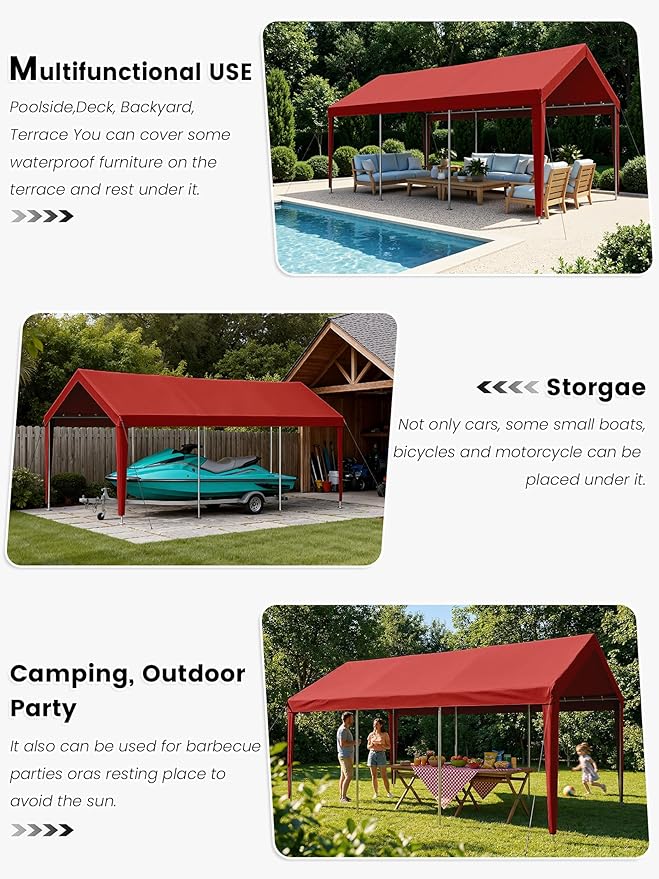 12 x 20 Ft Carport Replacement Cover, Heavy Duty Outdoor Car Tarp Canopy, Waterproof & UV Protected Tear Oxford Tarp with Ball Bungees (Frame is Not Included)