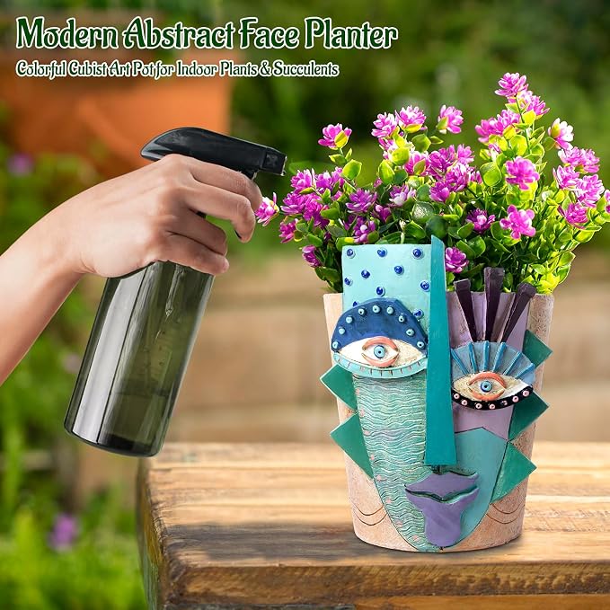 Mrlikale Abstract Face Planter Pots, Unique Head Planter with Drainage Hole for Indoor Plants and Succulents, 6.4 Inch Hand-Painted Mask Flower Pot for Outdoor and Home Art Decor