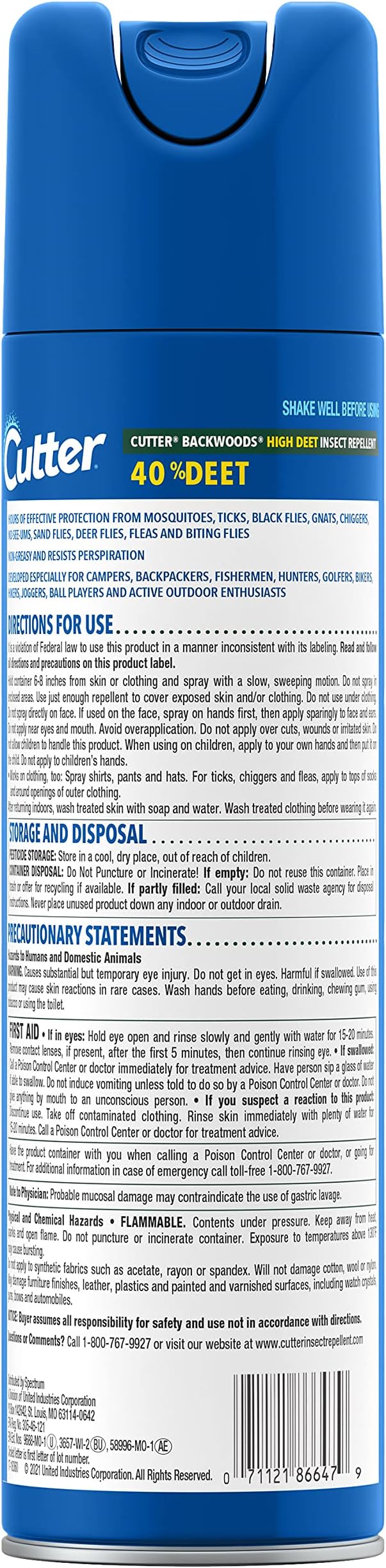 Cutter Backwoods High DEET Insect Repellent, Mosquito Repellent, 40% DEET, 11 Ounce (Pack of 8) (Aerosol Spray)